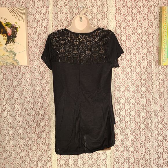 NWT faded glory black ribbed lace back top size medium - Picture 6 of 9